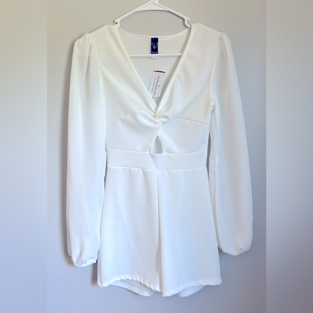 Windsor White Romper with Long Sleeves